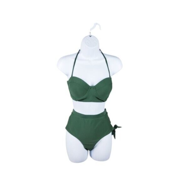 Sriwimon Green Halter Push Up High Waist Bikini Set In Green Sizes Medium - Picture 1 of 6
